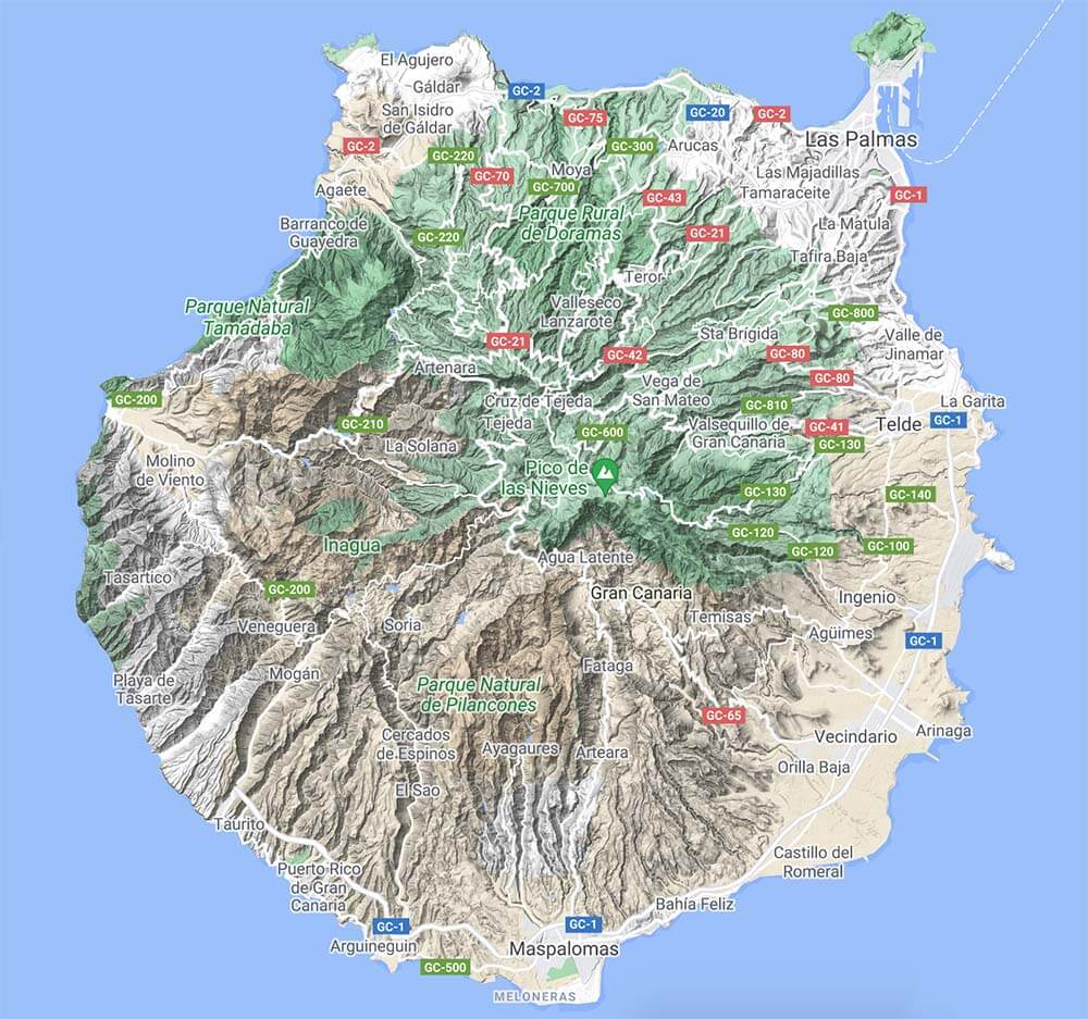 Mapa Gran Canarii pokazująca ukształtowanie terenu
